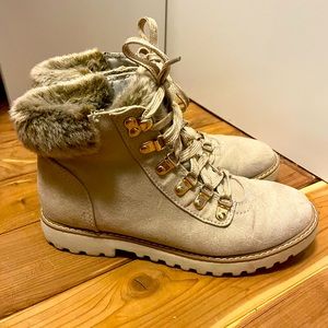 a.n.a Nelson Oatmeal Faux Fur Lace Up Booties